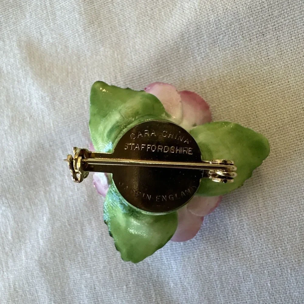 Vintage Cara Staffordshire English Bone China Rose‎ Bouquet Brooch Pin England